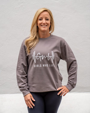 Girls Who Lift steel grey sweatshirt