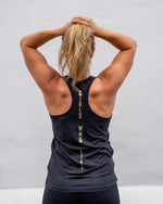 Girls Who Lift workout vest reverse view - gold print - Abi Hardy