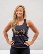 Girls Who Lift workout vest - gold print - Abi Hardy