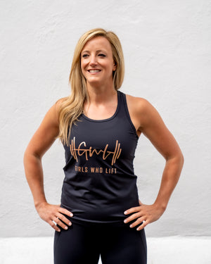 Girls Who Lift workout vest - rose gold print - Abi Hardy