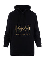 Girls Who Lift black hoodie with gold print
