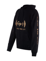 Girls Who Lift black hoodie with rose gold print on sleeve