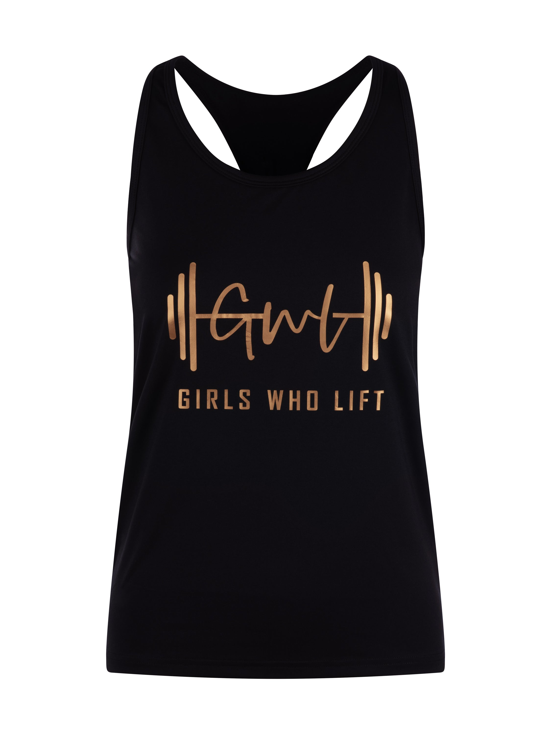 Girls Who Lift workout vest with rose gold print