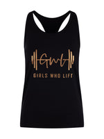 Girls Who Lift workout vest with rose gold print